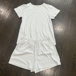 COTN Collection Pajama Set Women’s XL White Polka Dot Shirt Shorts Peru Coastal
